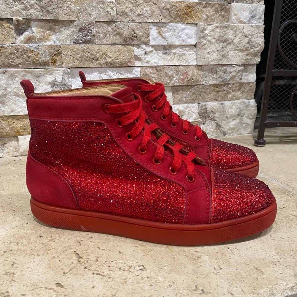 Christian Louboutin Louis Strass Red Suede Sneakers Men's Sz 8 / Women's Sz 9